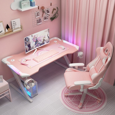 粉色电竞桌台式电脑桌符象家用直播主播少女游戏桌椅组合套装高级桌子