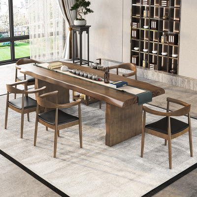 新中式原木大板茶桌椅组合木质符象功夫禅意办公室家用茶台喝茶泡茶桌