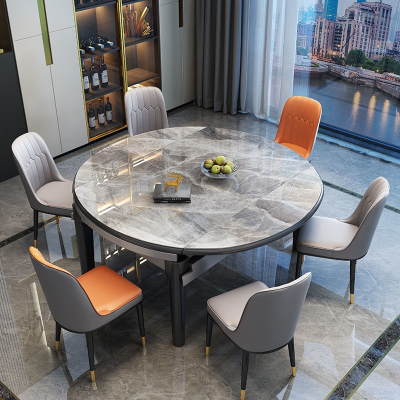 符象岩板餐桌现代简约桌椅组合轻奢家用小户型伸缩折叠木质餐圆桌变方