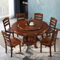 符象大圆桌木质圆餐桌椅组合家用10人酒店饭桌带转盘2M中式雕花餐桌子