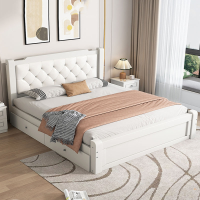 符象木床1.5米家用现代简约白色双人床1.8米带软包出租房1.2m单人床