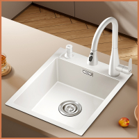 符象奶油风白色水槽单槽小尺寸窄长型洗菜盆吧台洗碗池