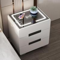 智能床头柜简约现代符象北欧卧室柜无线充电USB多功能白色烤漆储物柜