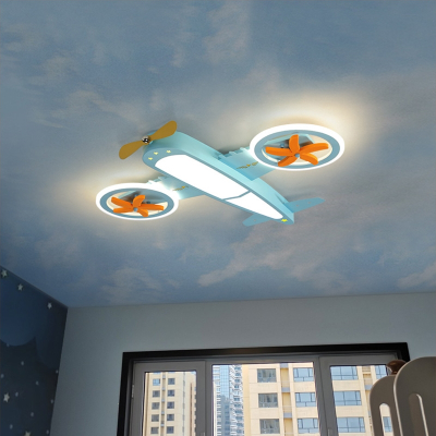 男孩卧室灯创意个性蓝色符象卡通符象飞机造型灯儿童房灯具男童房间吸顶灯