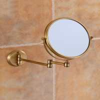 符象欧式仿古黄铜双面美容镜卫生间壁挂折叠伸缩浴室化妆镜子
