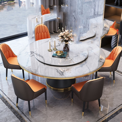 符象大理石餐桌家用圆桌现代简约小户型酒店轻奢圆形岩板饭桌子