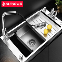 志高(CHIGO)厨房手工水槽套餐加厚304不锈钢大单槽侧款子母洗菜盆台上下