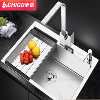 志高(CHIGO)厨房水槽家用304不锈钢加厚手工单槽台上下盆洗菜盆碗池套餐