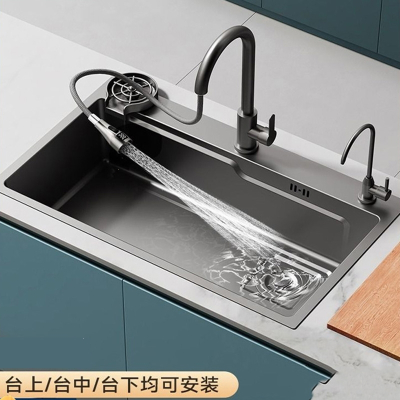符象厨房家用洗菜盆水槽大单槽手工洗碗槽纳米台下水洗菜池