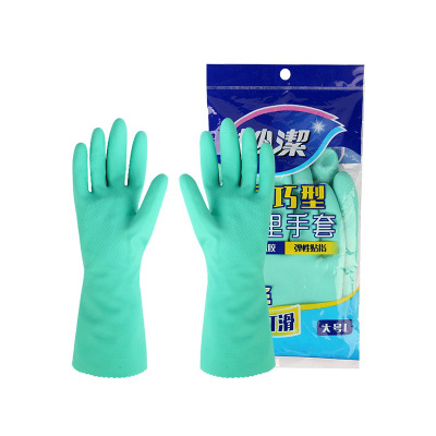 妙洁防水乳胶手套 家务清洁洗碗洗衣劳保手套 加厚保暖手套绿色 L