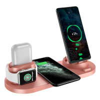 手机无线充电器适用于苹果iphone11手表appleiwatch5代六合一多功能快充通用a|粉色〖六合一多功能无线充〗