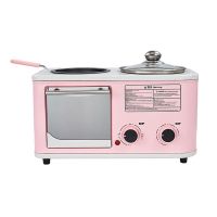 多功能电烤箱家用四合一多士炉烤面包机三明治机网红早餐机|标配款(早餐机-四合一)粉色