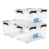 硅胶密封高透收纳箱95L三只装衣物整理箱电子设备储物箱搬家箱