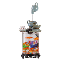 创意悬壶流水生财摆件生态鱼缸玻璃水族箱客厅办公室桌面招财装饰