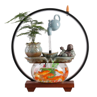 创意招财流水小型玻璃鱼缸摆件循环水客厅办公室桌面装饰开业礼品