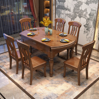 中式实木餐桌大小户型家用可折叠伸缩长方形吃饭桌可变圆桌