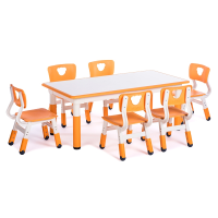 梦强儿童学习桌椅绘画写字桌书桌注塑桌椅长方桌MQ-724儿童组合桌椅 一桌六椅