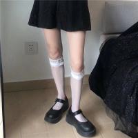 洛丽塔超薄透明中筒丝袜夏季jk甜美蕾丝花边lolita袜子白色小腿袜
