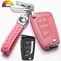 舒适主义适用于丰田2018款汉兰达钥匙套汉兰达5/7座2.0皮钥匙包车锁匙扣 丰田D款插入式启动两键粉色汽车钥匙扣