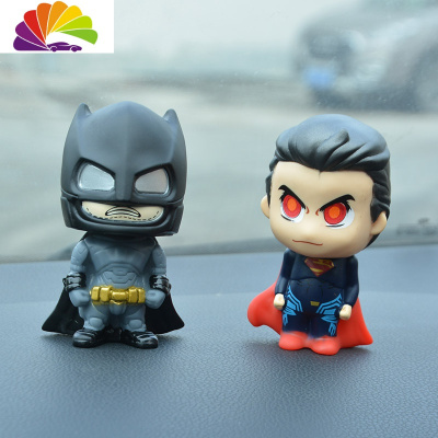 舒适主义蝙蝠侠汽车摆件创意模型手办摇头公仔卡通车载霸气车内饰品男 蝙蝠侠+超人