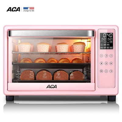 ACA/北美电器家用烘焙多功能全自动迷你烤箱 30升商用电烤箱 粉红色