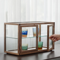 艺可恩胡桃木透明玻璃展示柜 小型家用玻璃柜子 手办陈列柜摆件