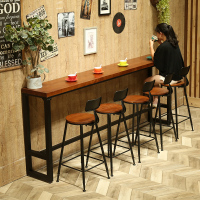 艺可恩铁艺实木高脚靠墙吧台桌子家用咖啡厅长条酒吧桌椅组合
