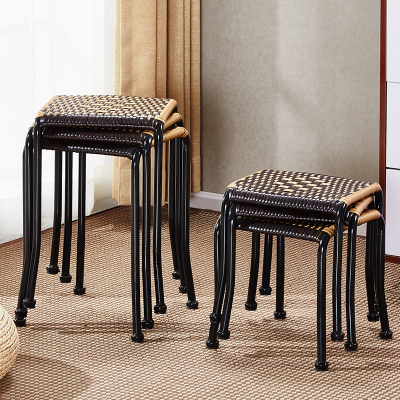 艺可恩藤编凳子家用塑料凳板凳餐桌凳休闲小藤椅餐椅仿实木方凳矮凳