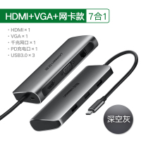 苹果电脑转换器macbookpro转接头雷电3扩展坞hub适小|7合1深空灰HDMI+VGA++PD+USB
