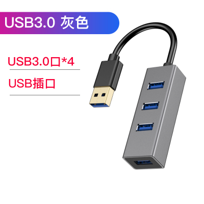 戴尔笔记本电脑扩展器usb3.0接口一拖四多功能分线器typ|usb3.0铝壳[灰色]四合一☆支持连接多种设备 1.2m