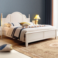 现代风床主卧 简约床新美式小美风格白色实木大床 储物气压高箱床