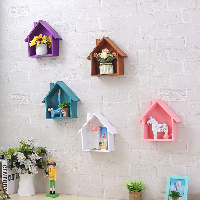 实木墙上彩色小房子置物架儿童房幼儿园创意装饰架子隔板花架挂墙