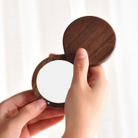木质高清手持镜随身便携小镜子滑盖迷你简约化妆镜女定制创意礼物