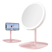 化妆镜可便携日光美妆少女宿舍台式桌面led带灯镜子手机支架