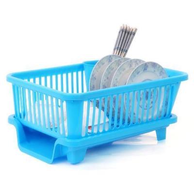 厨房置物架沥水碗架碗柜翻盖碗筷塑料装碗盘收纳盒|加大不带盖款(短边-蓝色)