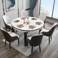 大理石餐桌玻钢石餐桌方圆两用餐桌现代简约饭桌圆桌方桌子