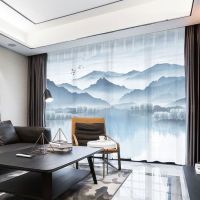 新中式山水画水墨画风景窗纱帘布中国风意境客厅书房成品窗帘