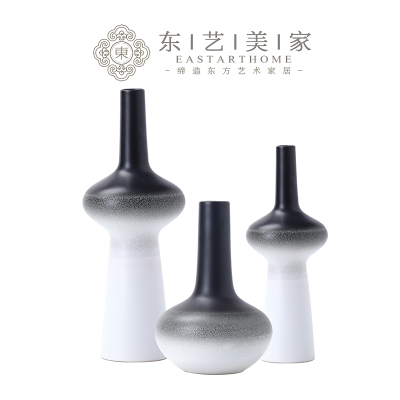 现代新中式创意陶瓷花器细口花瓶新古典样板间售楼处软装饰品摆件