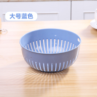 圆形镂空沥水篮洗菜篮塑料厨房水果篮蔬果收纳篮洗菜筐滤水干果盘|大号蓝色