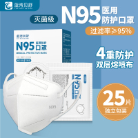 蓝湾贝舒N95口罩医用防护口罩冬季白色3d立体独立包装灭菌级可折叠式25片