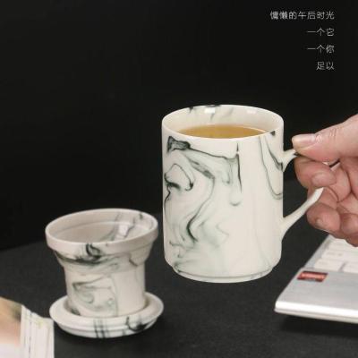陶瓷茶杯过滤泡茶杯玉瓷家用办公室带盖茶水分离茶漏个人杯大水杯 墨之韵茶杯