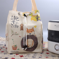 日式铁圈小狗 帆布饭盒袋子定制日式手提可爱大容量上班便当袋束口保温袋便当包