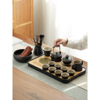 功夫茶具小套装家用黑陶日式简约客厅办公室盖碗茶壶八杯储水茶盘