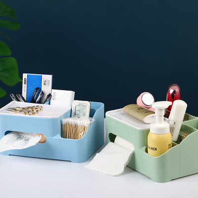 [颜色随机]桌面文具收纳笔筒 家居创意多功能收纳纸巾盒
