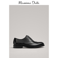 Massimo Dutti男鞋 新款男士正装鞋黑色商务皮革布洛克鞋 12200550800