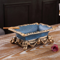 美式家用纸抽简约客厅遥控器收纳纸巾盒多功能抽纸盒创意茶几摆件|蓝色沙纹蓝方烟缸
