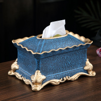 美式家用纸抽简约客厅遥控器收纳纸巾盒多功能抽纸盒创意茶几摆件|深蓝色沙纹蓝高边纸巾盒