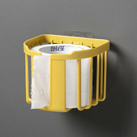 家用无痕免打孔纸巾收纳盒浴室墙壁挂式镂空厕所卫生间卷纸置物架|圆筒芥末黄