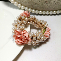 韩国发圈头绳满珍珠串珠花朵橡皮筋时尚气质简约盘马尾丸子头发绳|[K1120]粉色