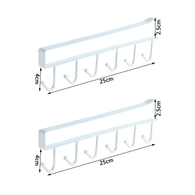 创意无痕铁艺金属厨柜厨房挂钩整理衣柜收纳挂架多功能6连排钩|白色2个装